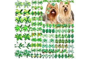 SENNIEA 60Pcs St. Patrick's Day Pet Dog Bow and Flower Bow Set Bowknot Dog Hair Bows with Rubber Bands for Festive Fun, Shamrock-Themed Accessories for Doggie Cat Bunny Yorkie Hair Grooming