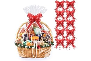 PigPotParty 30"x40" Clear Cellophane Gift Bags - Includes Bows – 10 Pack Large Cellophane Wrap for Gift Baskets, Plastic Gifts Bags for Gift Giving