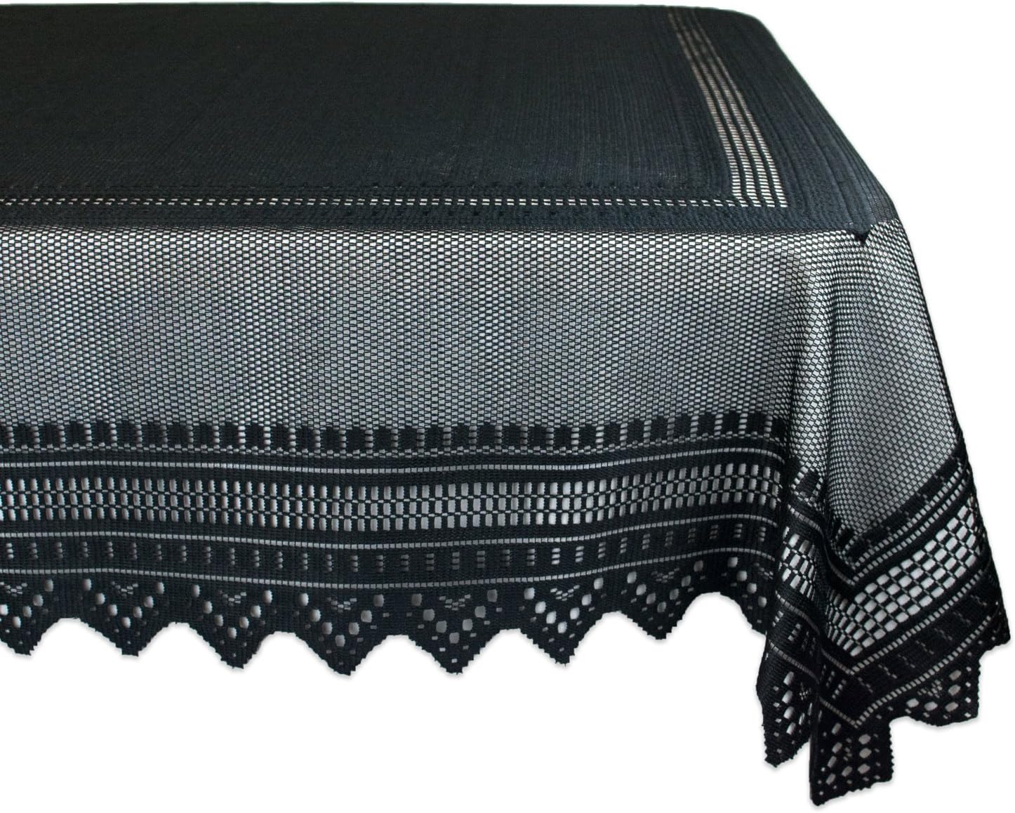 DII 52x90" Rectangular Polyester Lace Tablecloth, Black Nordic