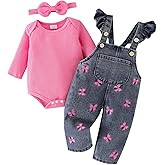 FOCICI Baby Girl Clothes Newborn Romper Infant Jeans Adjustable Suspender Overalls Cute Headband 3Pcs Outfits Set 0-18 Months