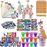 Yoloodayy 132 Pcs Race Car Party Favors Set Include Reusable Drinking Straws Cups Mini Race Cars Slap Bracelets Gift Tags Mini Stamp Stickers for Christmas Race Car Birthday Party Supplies