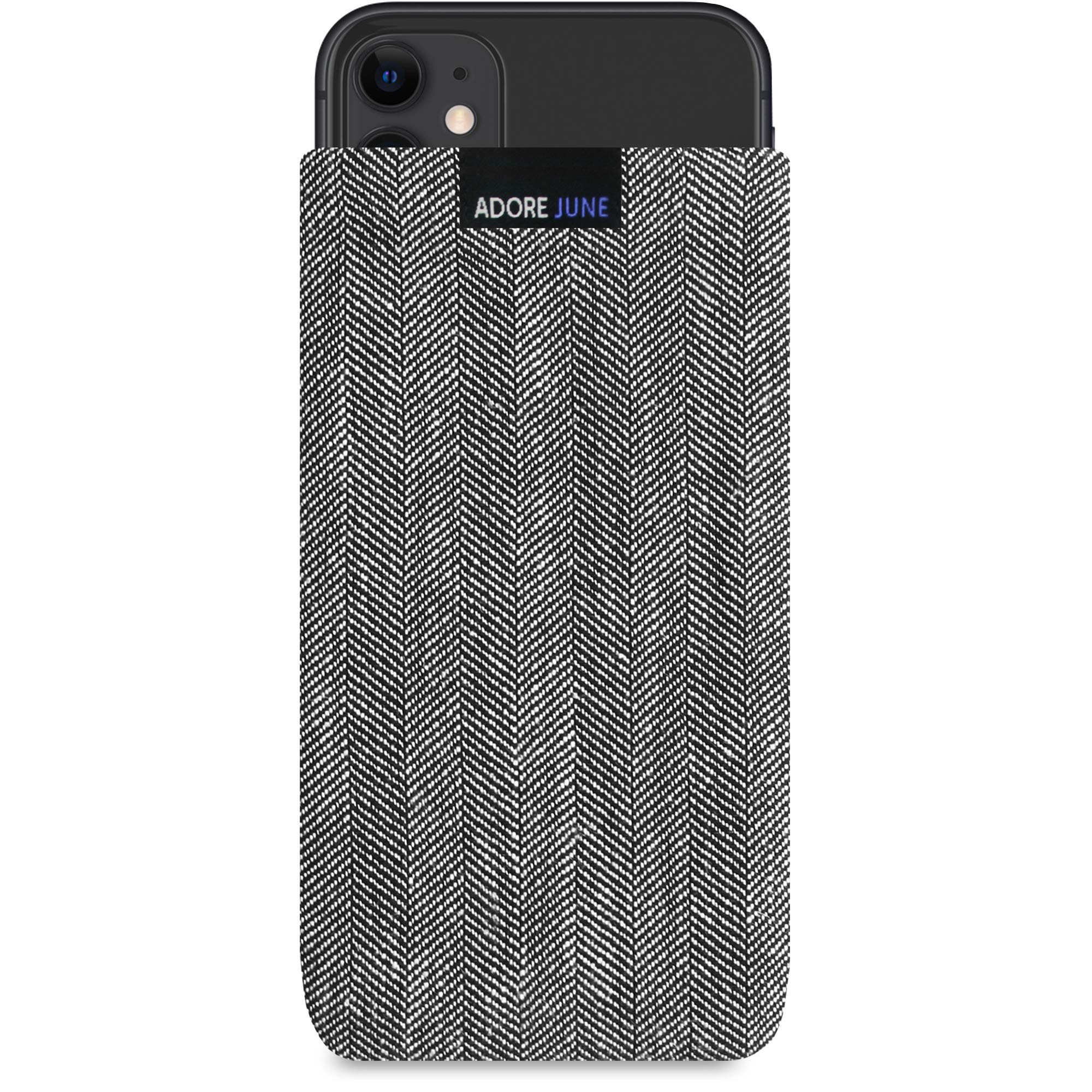 Adore June Business Case Compatible with Apple iPhone 11 with Characteristic Herringbone Fabric Grey/Black Protective Case Accessory with Screen Cleaning Effect