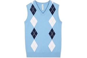 BOBOYOYO Boys Argyle Sweater Vest 100% Cotton V-Neck Vest Kids Uniform Sleeveless Sweaters for Children 5-12Y