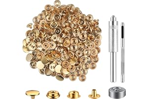 MOOCCI 200 Pieces (50 Sets) Leather Snap and Fastener Kit Tool 5/8 Inches (15mm) for Bag, Jeans, Clothes, Fabric - Stainless Snaps Button With 15mm Fasteners (Gold)
