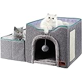 MAYWARD Cat Cube Foldable Cat House with Detachable Storage Box for Indoor, Multifunctional Cat Bed Cave with Ball Hanging an