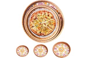 Joyeee 3 Pack Round Woven Tray, Stackable Rattan Bread Baskets Trays for Decor, Keys Wallet Cell Phone Organizer, Tabletop Se