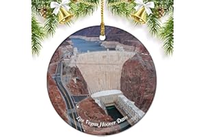 UMSUFA Nevada Las Vegas Hoover Dam USA America Christmas Ornaments for Tree Ceramic Pendant Double Sided Ornament Decor Xmas Gifts Porcelain Travel Souvenirs
