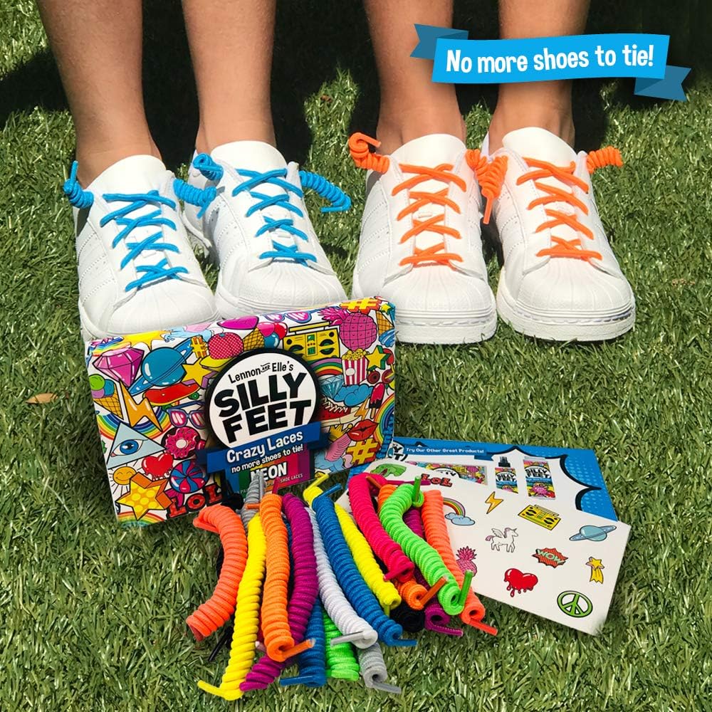 Kids Shoe Laces No Tie Shoelaces Curly Twisty Elastic Shoe Strings Children Toddler Laces 10 Pairs Neon: Shoes