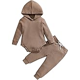 Thorn Tree Newborn Unisex Baby Clothes Set Hooded Long Sleeve Bodysuit Stretchy Pants Ribbed Outfits Fall Winter