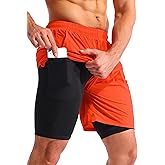 Pudolla Men’s 2 in 1 Running Shorts 5" Quick Dry Gym Athletic Workout Shorts for Men with Phone Pockets