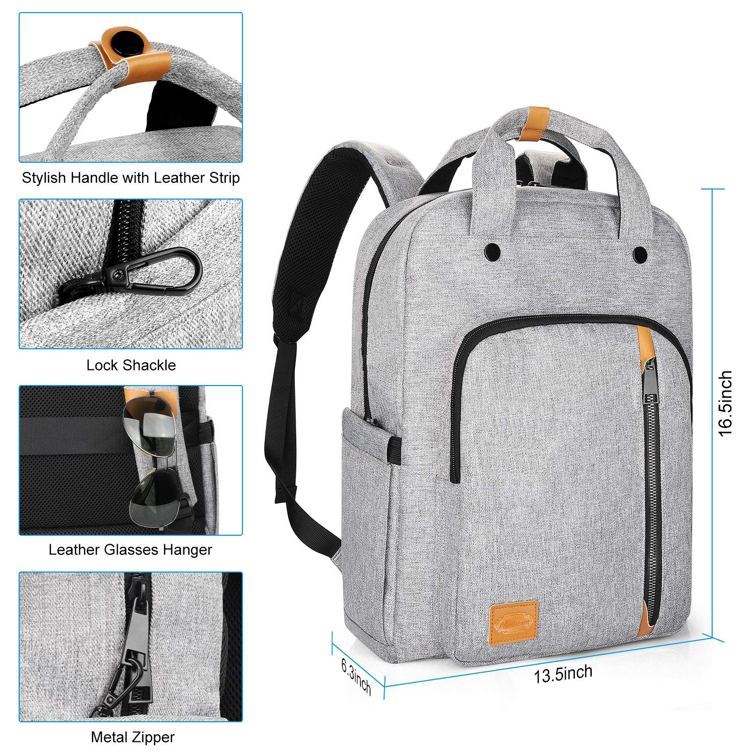 Computer Backpacks for Laptops 15.6 Inch, Padded Travel Laptop Backpack for Women Men, Water Resistant Large Capacity Daypack Bookbag Rucksack for College High School Student Work Business Bag- Grey