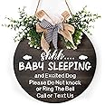 Baby Sleeping Sign for Front Door 12"x12" Please Do Not Knock Or Ring The Bell Round Wooden Door Hanging Plaque Sign Baby Room Decor for House Front Door Porch Yard Garden Decor