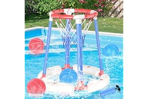 JUANCHI Pool Basketball Hoop Poolside, Floating Pool Toys with 4 Basketballs/Pump, Swimming Pool Games for Kids Ages 4-8 8-12 & Adults Indoor Outdoor Play