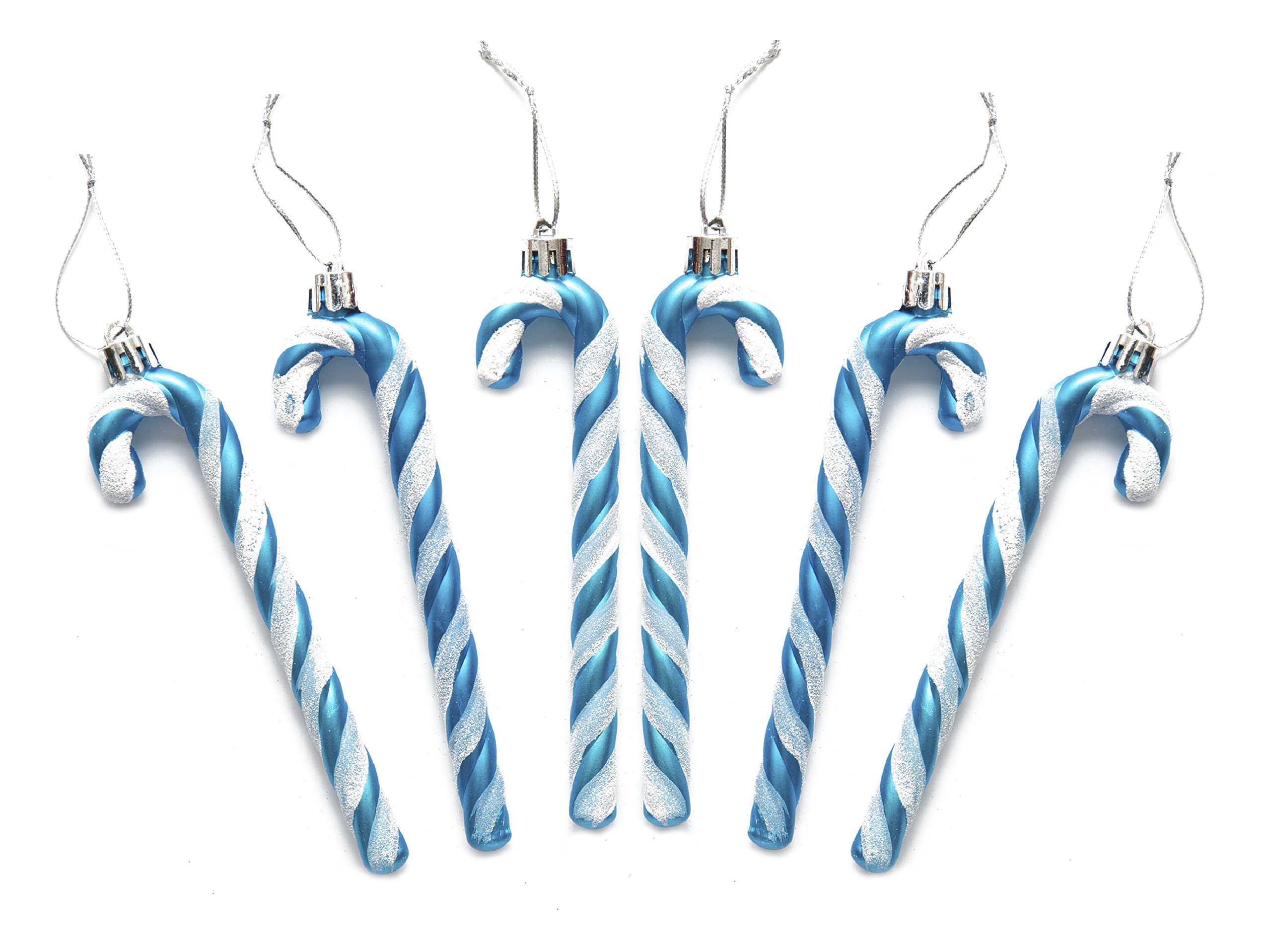 Pack of 6-13CM Glitter Candy Cane –Christmas Tree Hanging Decoration Bauble Xmas Ornament (Turquoise)