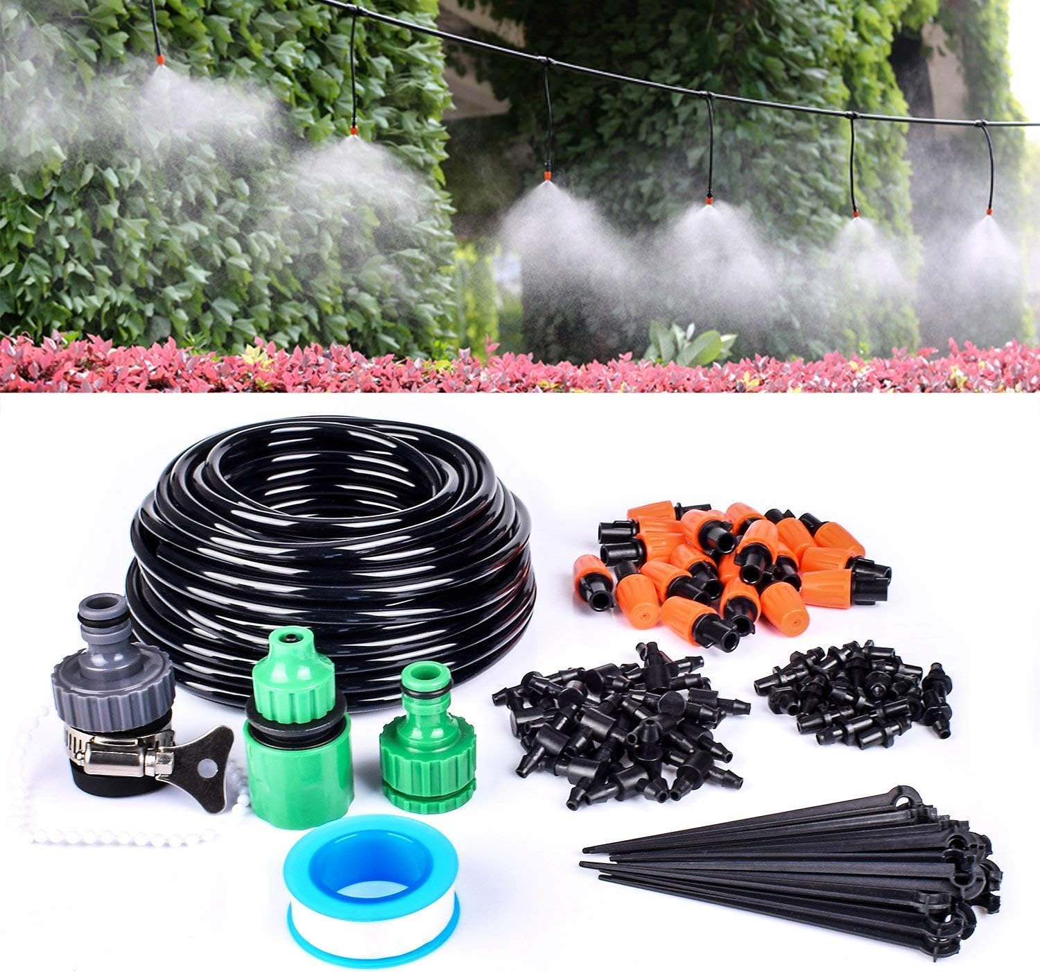 WisMilty Garden Irrigation System,Automatic Micro Irrigation System Kit Saving Water,50ft 1/4" Blank Distribution Tubing Hose for Greenhouse Cooling Suite Plant Watering (Irrigation System)
