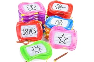 GOLDGE 18 Pcs Mini Magnetic Drawing Board for Kids (6 Colors) – Portable Doodle Sketch & Writing Pad with Erasable Surface, Fun Backpack Keychain Clip Art Toy, Birthday Party Favors for Boys Girls