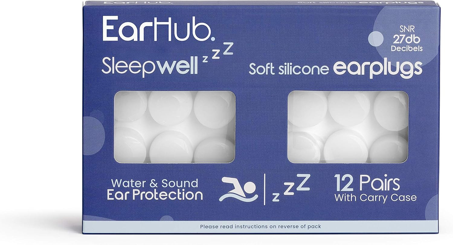 EarHub, Sleepwell Soft Premium Silicone Earplugs 12 works of Reusable & Custom Fit, Best Used for Sleep Travel, Water Sports
