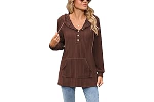 Famulily Womens Fall Winter Hoodies Kangaroo Pocket Drawstring Button Long Sleeve Knit Sweater S-XXL