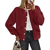 MEROKEETY Women's Long Sleeve Knit Cardigan Sweaters 2025 Fall Crewneck Button Open Front Jackets with Pockets