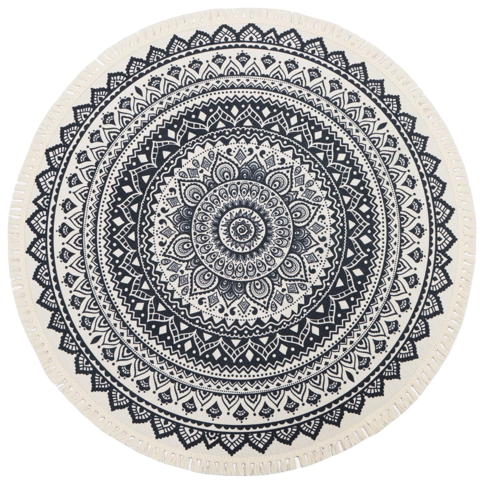 Terafeels Small Round Area Rug 60 cm Short Pile Rugs with Tassel Non Slip Machine Washable Circle Bedside Carpet Grey for Bedroom Hallway Entrance Living Room 3060