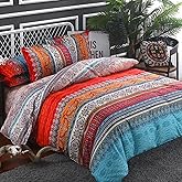 Goodidea Striped Bohemian Comforter Set Queen Size 3 Pieces Boho Hippie Geometric Bedding Set Soft Breathable Reversible Microfiber Boho Comforter with 2 Pillowcases(20"x26")