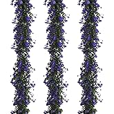 Fake Hanging Eucalyptus Garlands Artificial Vines Plants Eucalyptus Leaves with Flowers Greenery Spring Floral Garland for Home Garden Wedding Wall Arch Party Decoration(Purple)