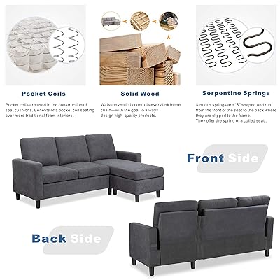 Buy Jy Qaqa Convertible Sectional Sofa Couch With Reversible Chaise L Shaped Ottoman Couch With Modern Linen Fabric For Small Space Dark Grey Online In Uk B08crj6nb3