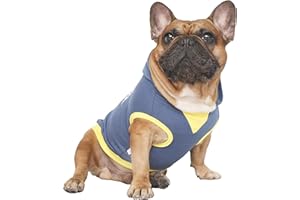 iChoue 100% Breathable Cotton Dog Hoodies Clothes for French Bulldog Sweatshirts Sweaters Frenchie Pug English Small Dogs Puppy - Navy, Medium