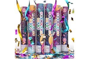6 Pack Easy Clean Streamer Confetti Cannon Confetti Poppers | Shiny Multicolor Streamers | TUR Party Supplies | Launches Up to 25ft | Giant (12 in) | Party Poppers for Graduation, Birthdays, Weddings