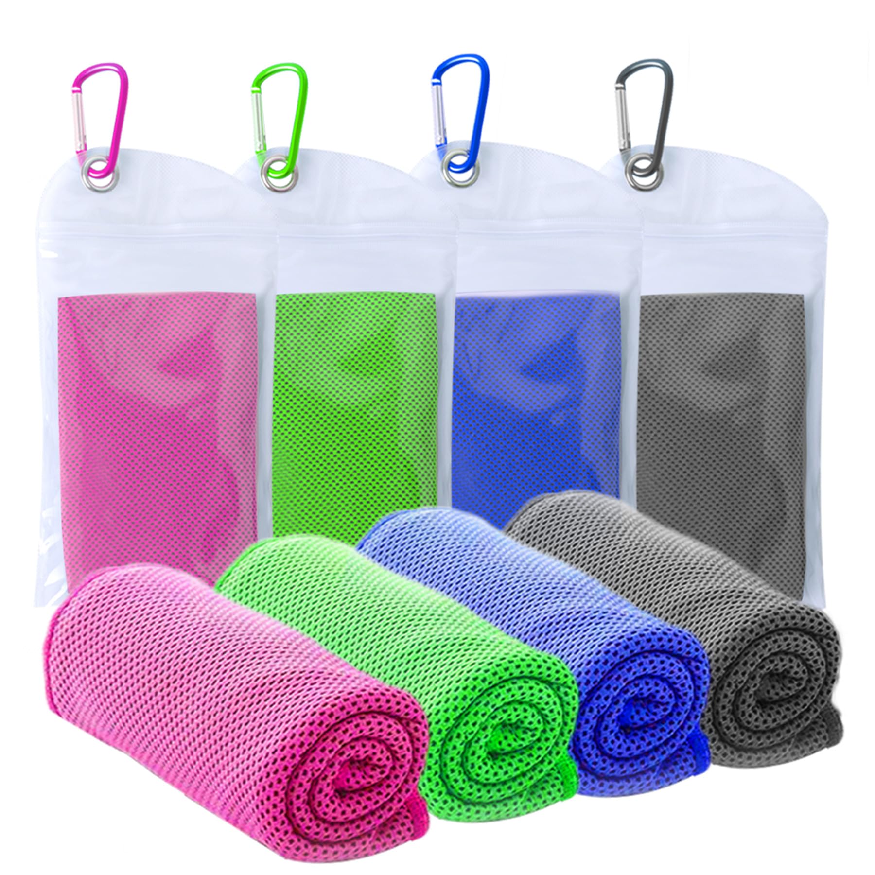 SZELAM [4 Pack] Cooling Towel (40''x 12'') Sweat Towel, Towels for Neck & Face, Ice Towel for Sport, Yoga, Trip, Beach, Camping, Cruise, Gym for Athletes, Rose Red/Green/Royal Blue/Dark Gray