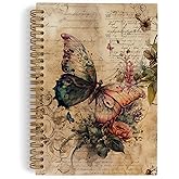 QLMX Vintage Butterfly Spiral Notebook, Butterfly Journal, Butterfly Notebook, Butterfly Notebooks for School, Butterfly Floral Office Supplies Gifts for Women Girls Coworkers, 5.5x8.3 Inch