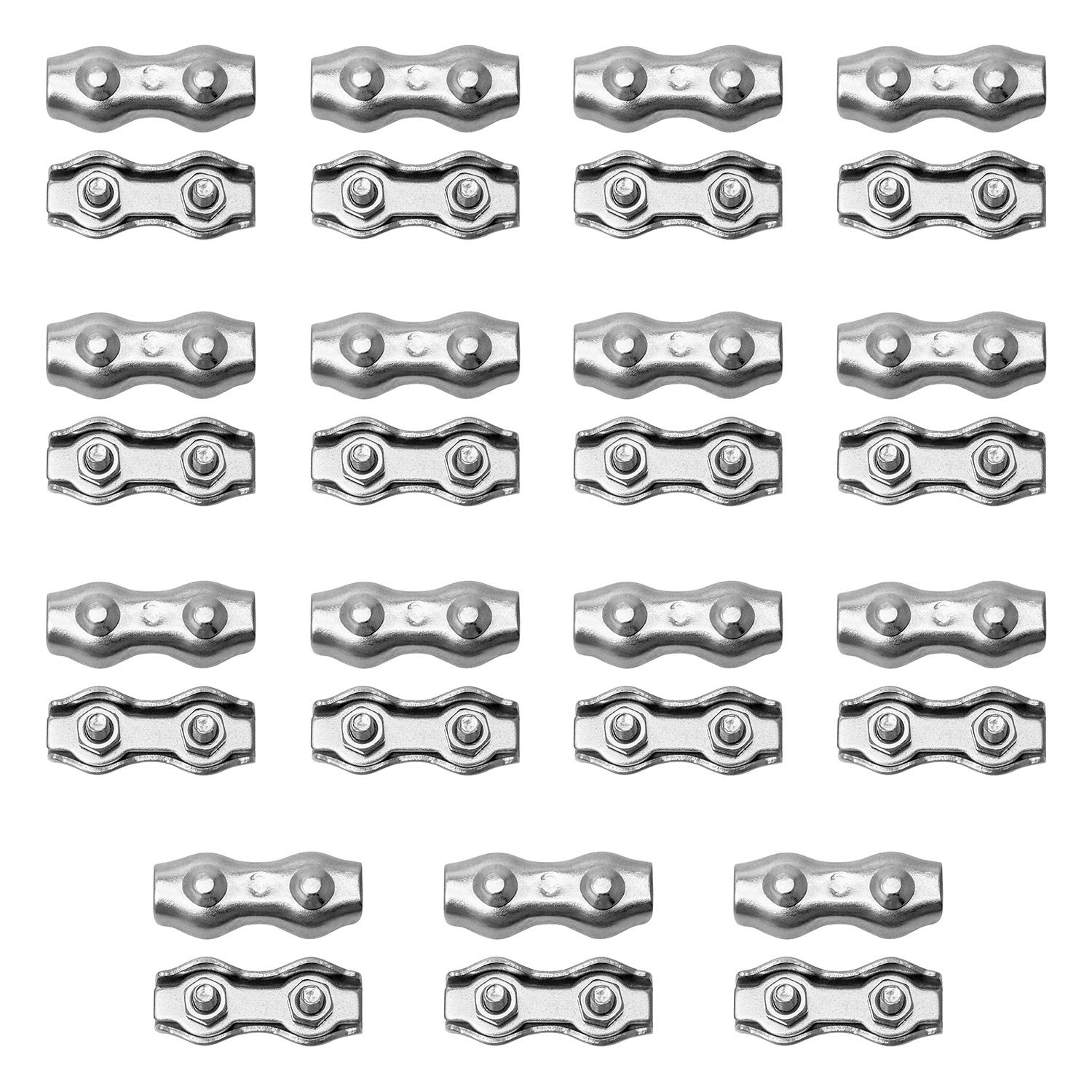 QWORK® M3 Cable Clamp, 1/8inch, Stainless Steel Duplex 2-Post Wire Rope Clip Cable Clamp, Pack of 15