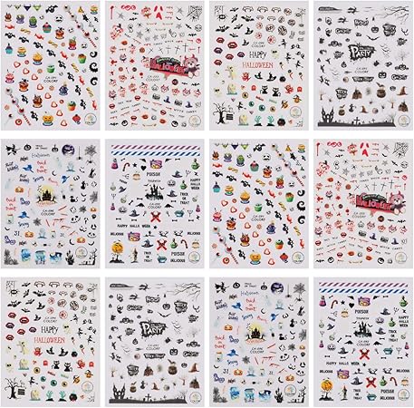 Amazon Pixnor 12ピースハロウィンネイルアートステッカー3dパンプキンスカルネイルアートデカールハロウィンネイルアートデコレーション用 ハロウィンマスカレードコスプレ用品 Pixnor 二重まぶたグッズ 通販