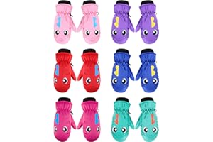 SATINIOR 6 Pairs Kids Waterproof Mittens Bulk Toddler Snow Gloves Winter Ski Mittens for 1-12 Years Girls Boys