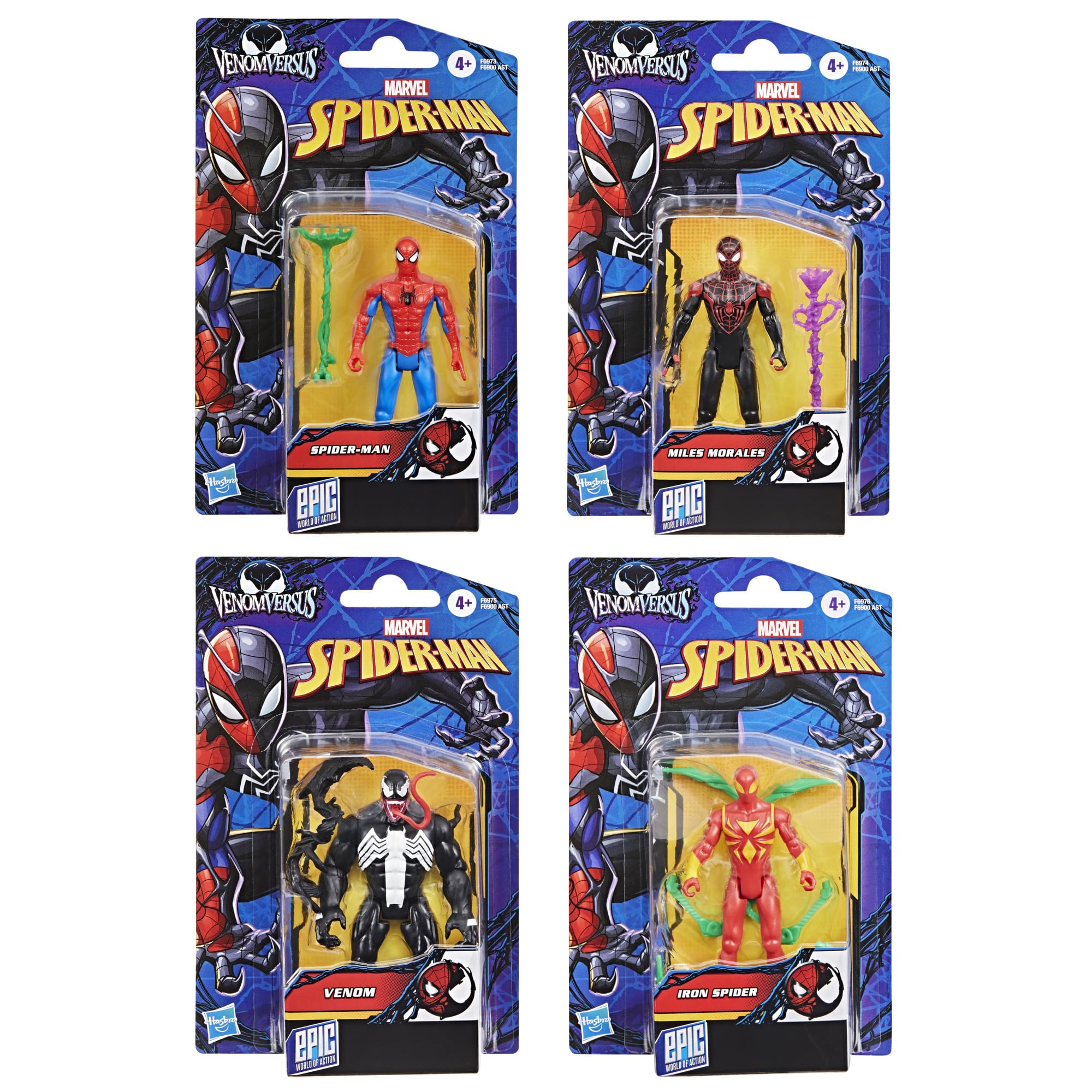 Spider-Man Marvel VenomVersus Epic World of Action, Miles Morales, Iron Spider & Venom, Superhero Toys, Action Figure 4-Pack (Amazon Exclusive)