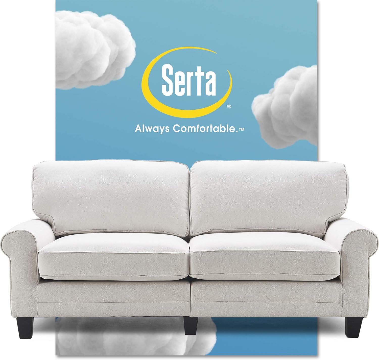 Serta Copenhagen Sofa Couch for Two People, Pillowed Back Cushions and Rounded Arms, Durable Modern Upholstered Fabric, 78