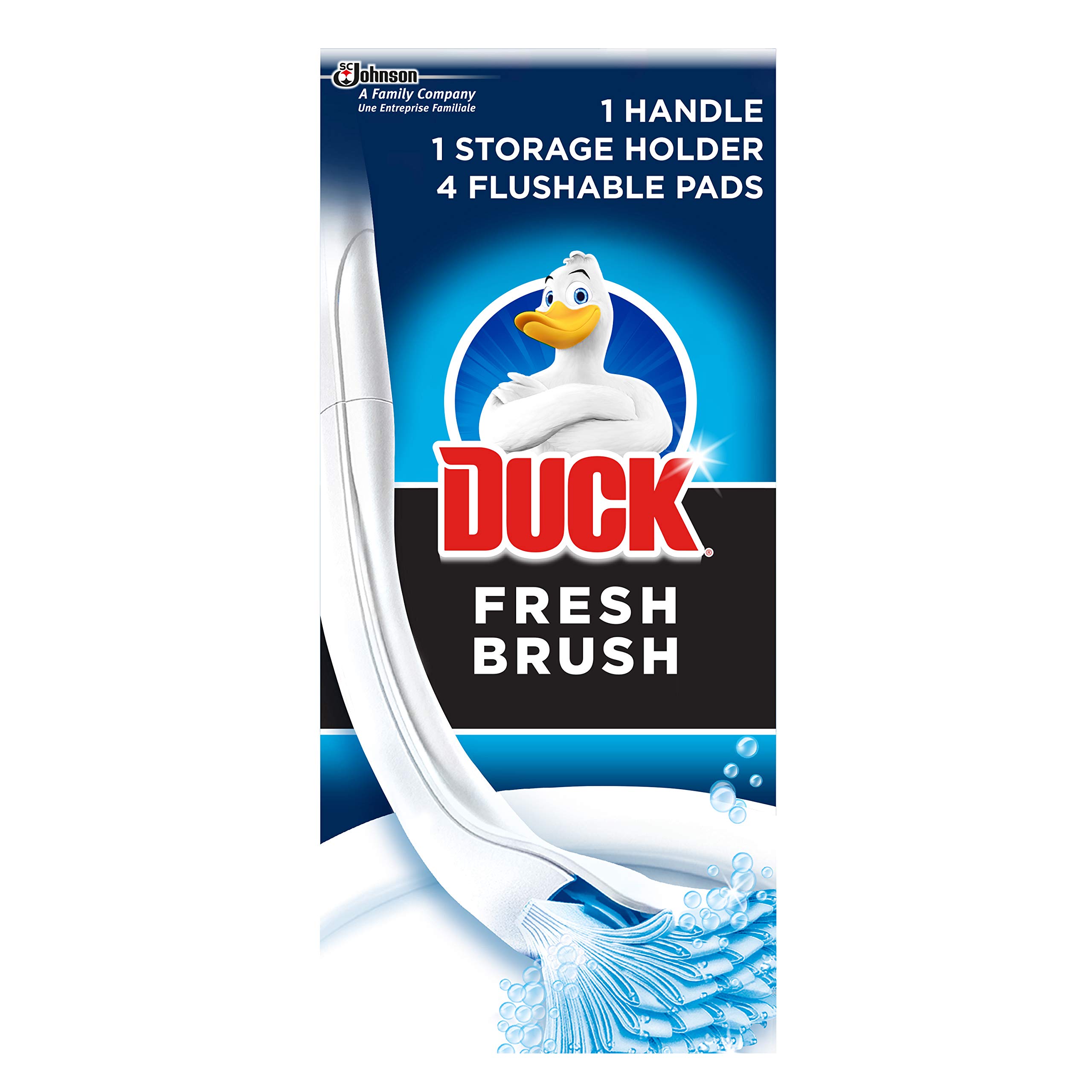 Duck Fresh Brush with Holder, Toilet Bowl Cleaner Starter Kit, 1 Handle + 4 Refills