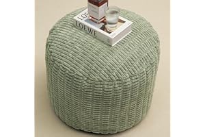 HOMLAZEEZY Round Stuffed Pouf Ottoman for Foot Rest, Storage Ottoman Pouf Foot Stool Cushion, Faux Fur Poufs with Foam Chunk Filling, 20 X 15 Inch Floor Chair for Living Room Bedroom Home Decor, Green