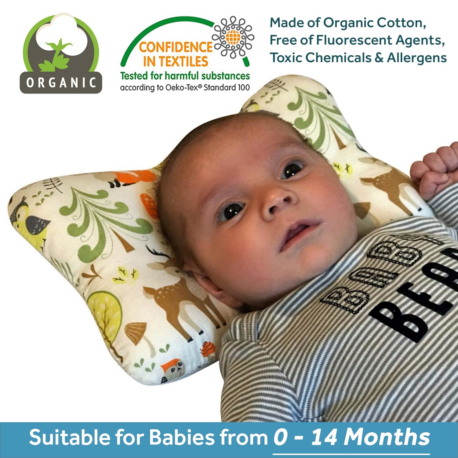 Baby Head Shaping Pillow - Flat Head & Reflux Prevention for Newborn Infants – Organic Cotton Hypoallergenic – 3D Breathable Air Mesh Neck Support – Machine Washable & Dry-able – Bib Shower Gift Set: Home & Kitchen