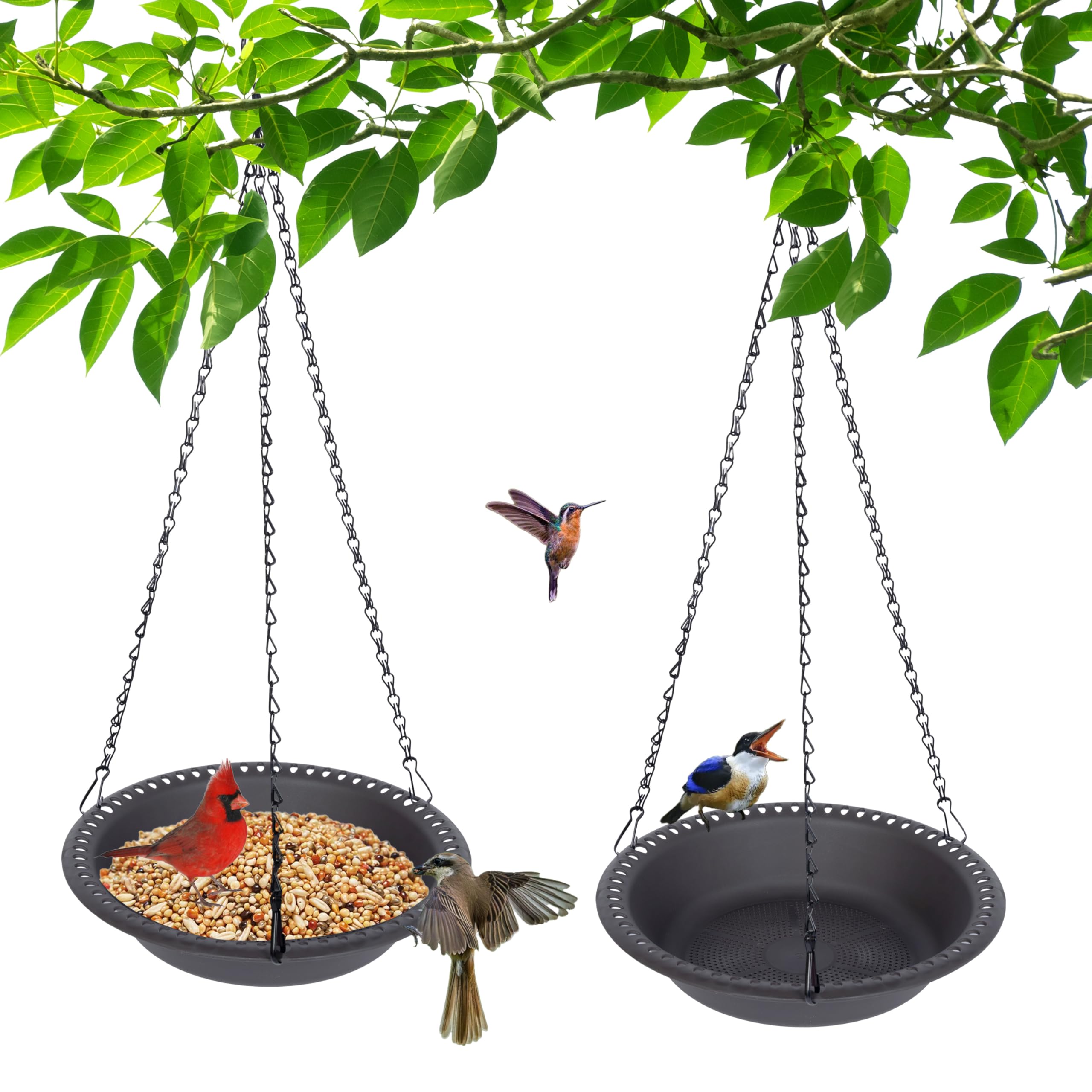 Photo 1 of 2 Pack Hanging Bird Feeder Tray 10 inch for Garden Yard Outside, Brown