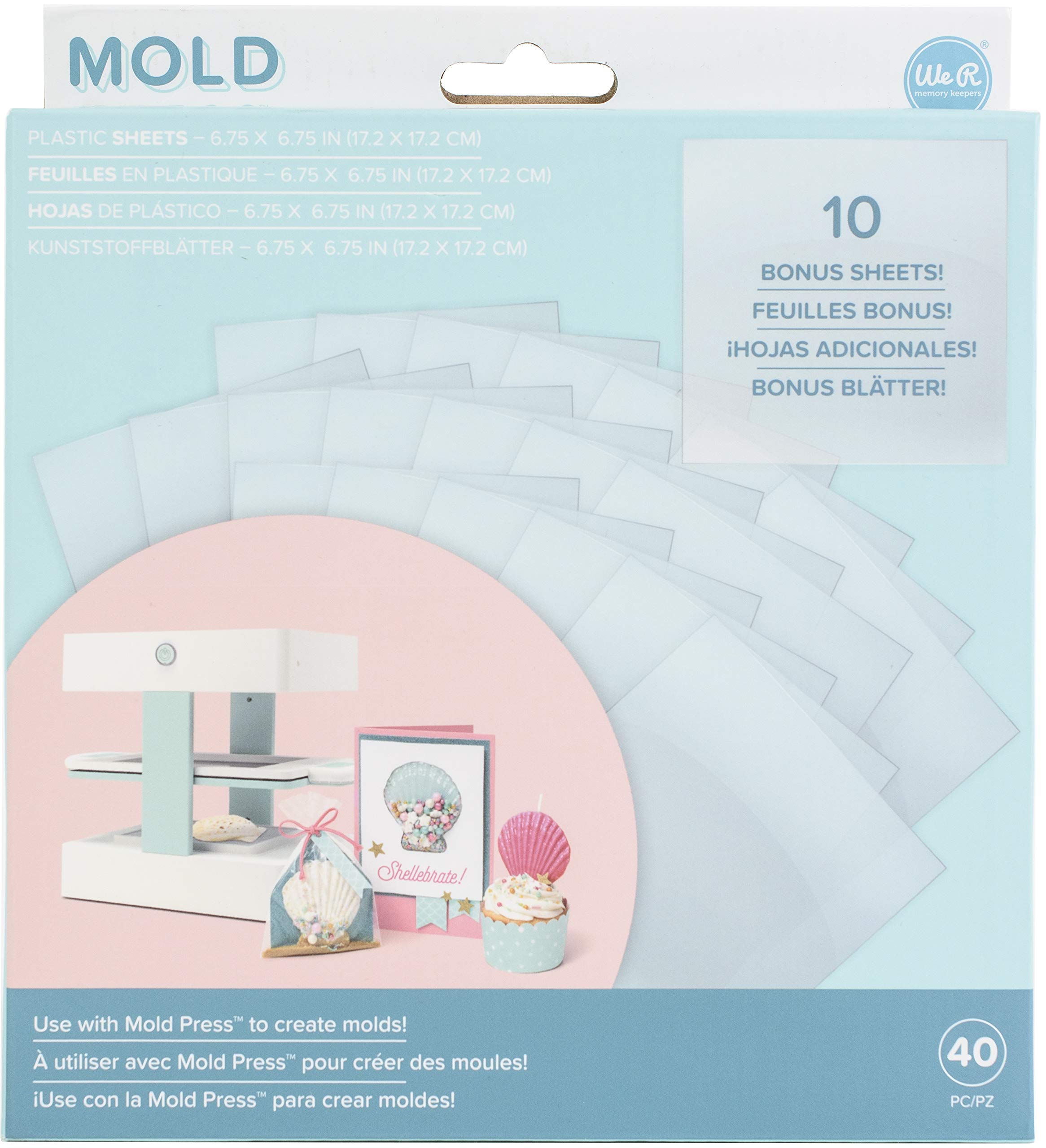 We R Memory Keepers Mold Press Clear Plastic Sheets, 40 Pieces, Create 3D Moulds from Everyday Objects, for Personalised Crafts, Card Making, Chocolate Cupcake Toppers, Candle Making 661358