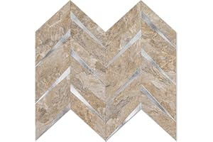 Bainley 10-Sheet Herringbone Peel and Stick Backsplash for Kitchen and Bathroom - Self Adhesive Sandstone with Metal Silver Tiles, Stick on Backsplash for Kitchen Wall