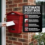 Zeno Post Box Wall Mounted Red Lockable Letterbox with Nameplate view 3
