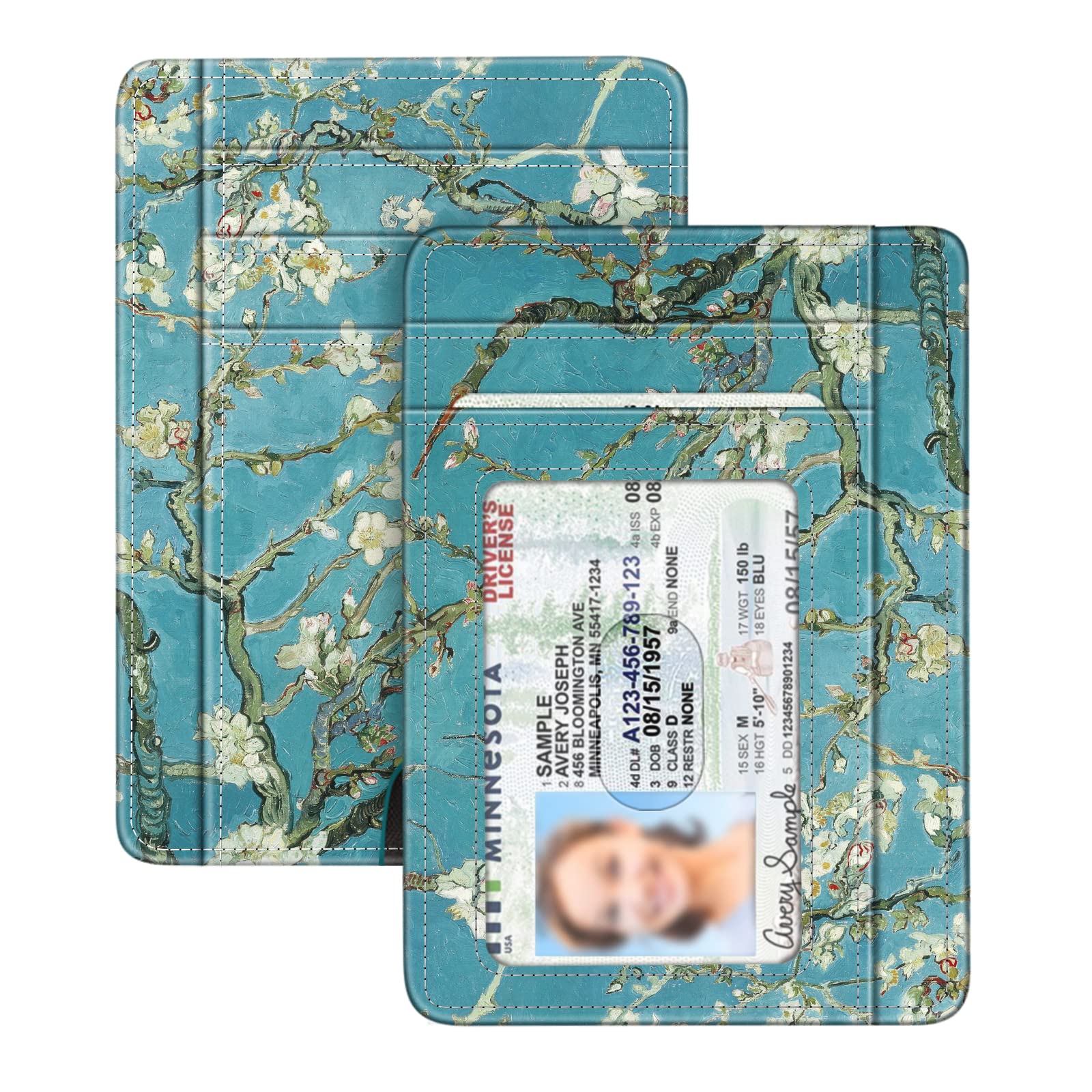 FINTIE Slim Minimalist Front Pocket Wallet, RFID Blocking Credit Card Holder Card Cases with ID Window for Men Women, Blossom