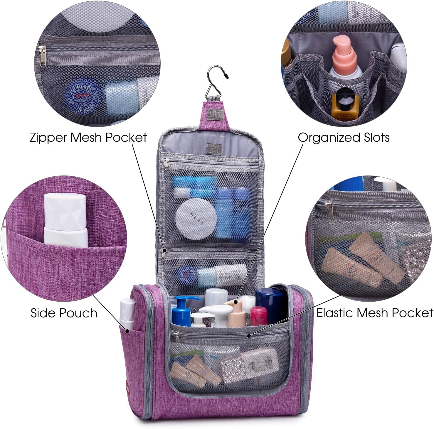 Large Hanging Toiletry Wash Bag Travel Makeup Cosmetic Organizer for Men Women by WANDF (Denim Purple), XL - Image 5