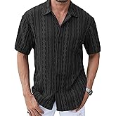 PLEPAN Men's Beach Casual Shirts Button Down Shirts Short Sleeve Tropical Summer Vacation Shirts with Vintage Striped