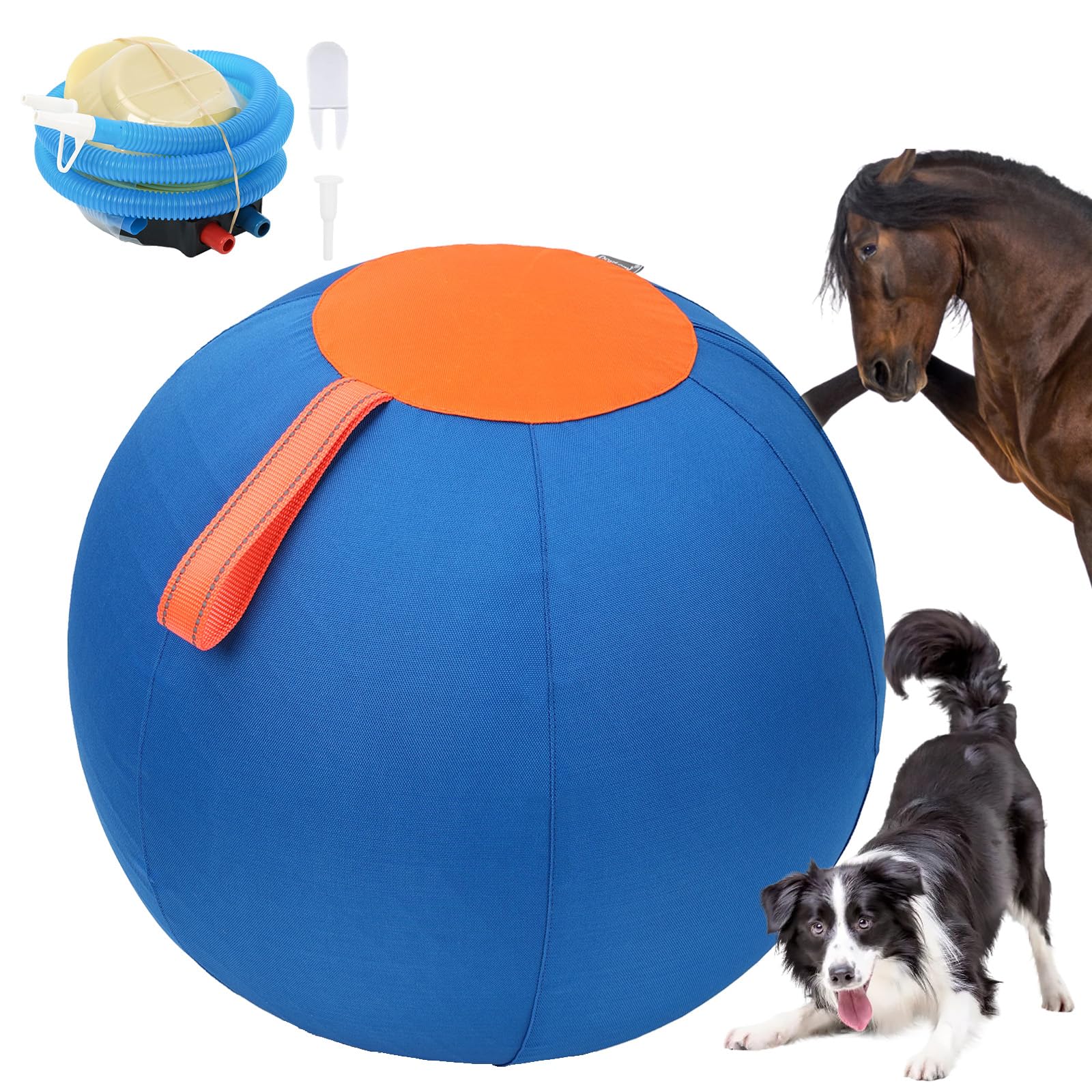 Duuclume 17" Large Herding Ball for Dogs - Interactive Toy for Medium & Large Breeds - Complete Set With Hand Pump and Handle - Horse Ball for Playing and Gifts