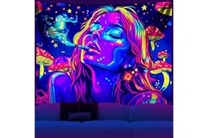 NYZE Blacklight Tapestry Cool Girl Art Tapestry for Bedroom Glow In The Dark UV Reactive Black Light Tapestries Posters Wall Hanging Hone Decor 59×51in