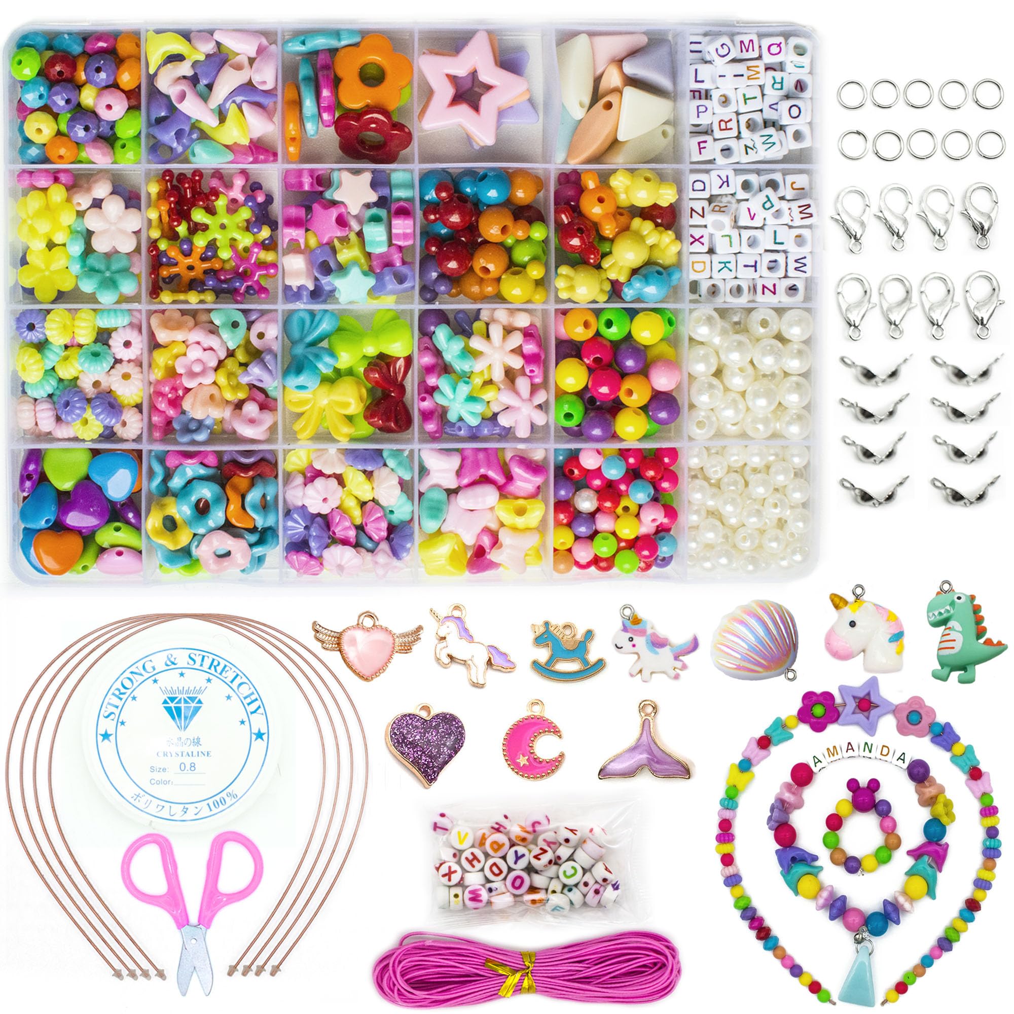 WONDERFORU Beads for Jewellery Making Kit for Kids Girls, 800pcs Alphabet DIY Pop Beads for Making Necklace Bracelet Ring, Art Craft Friendship Bracelet Necklaces Making Kit for Children Kids