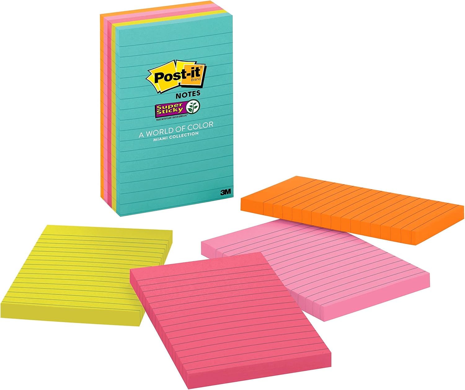 Postit Super Sticky Notes, 4 in x 6 in, 5 Pads, 2x the